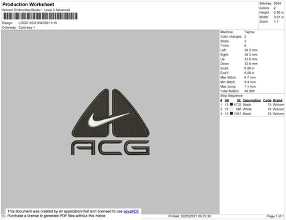 ACG swoosh Nike  Embroidery File 6 Size