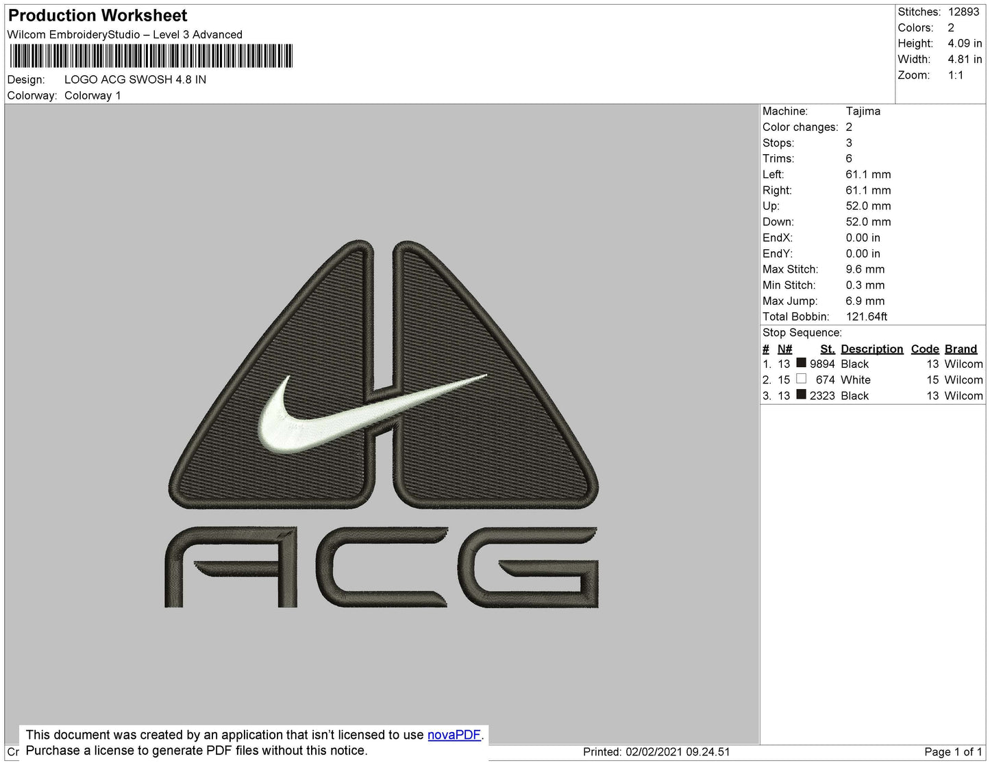 ACG swoosh Nike  Embroidery File 6 Size