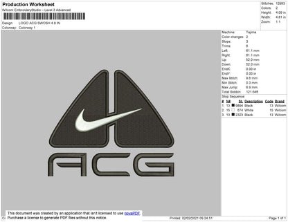 ACG swoosh Nike  Embroidery File 6 Size