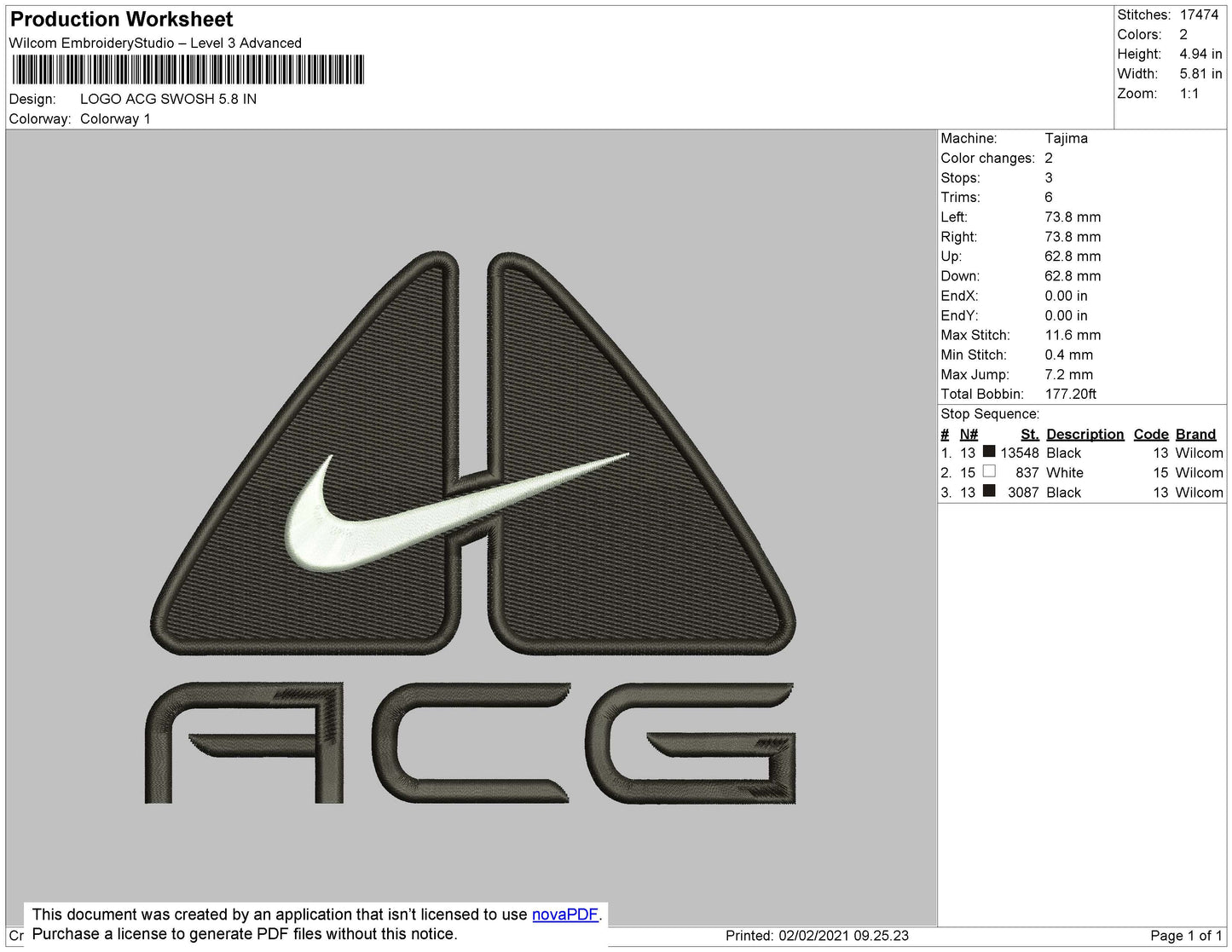ACG swoosh Nike  Embroidery File 6 Size