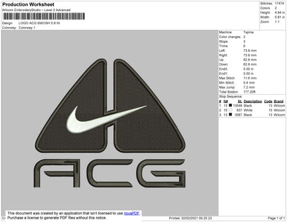 ACG swoosh Nike  Embroidery File 6 Size