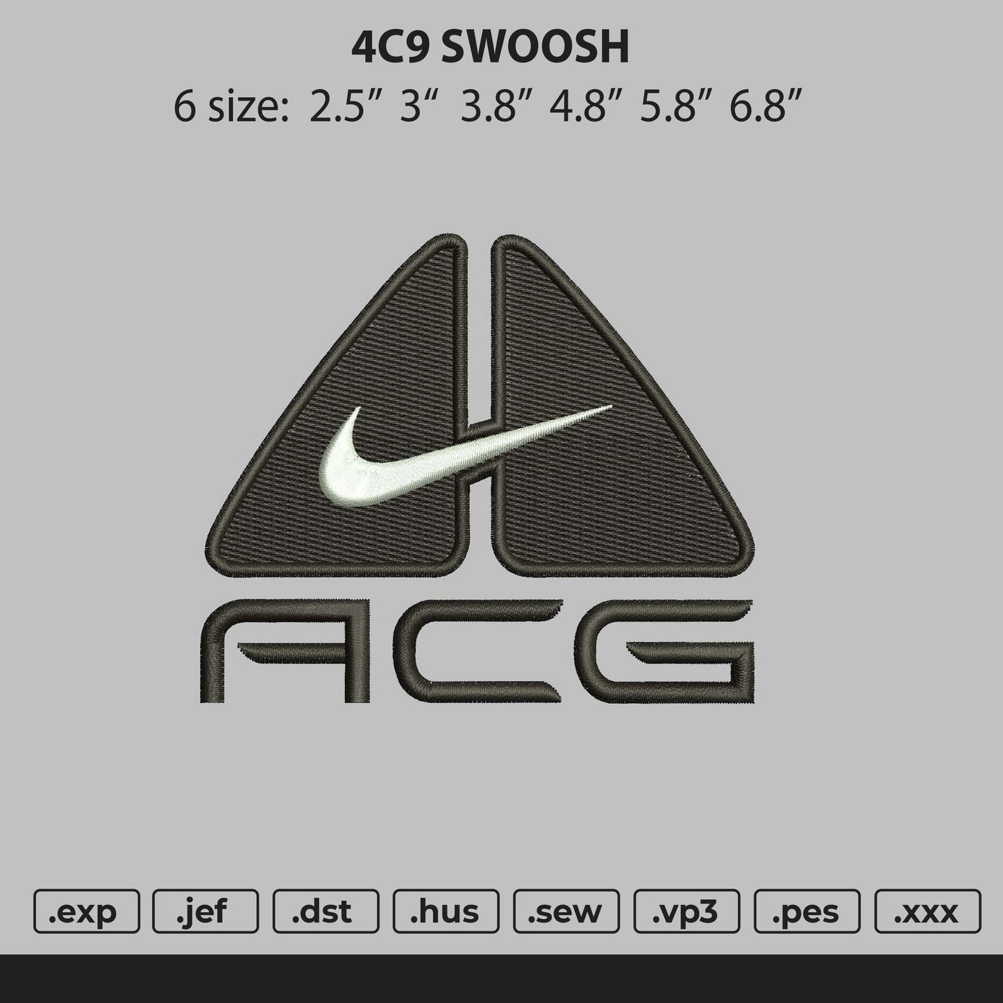 ACG swoosh Nike  Embroidery File 6 Size