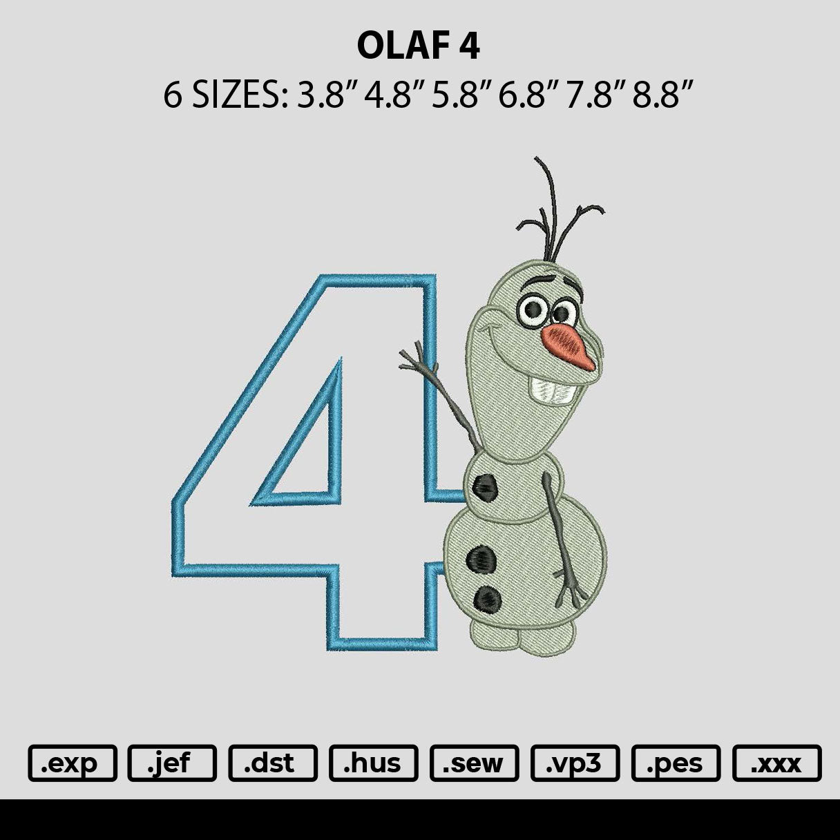 Olaf 4 Embroidery File 6 sizes