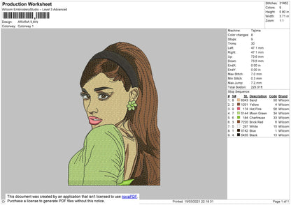 Ariana Grande Embroidery File 5 size