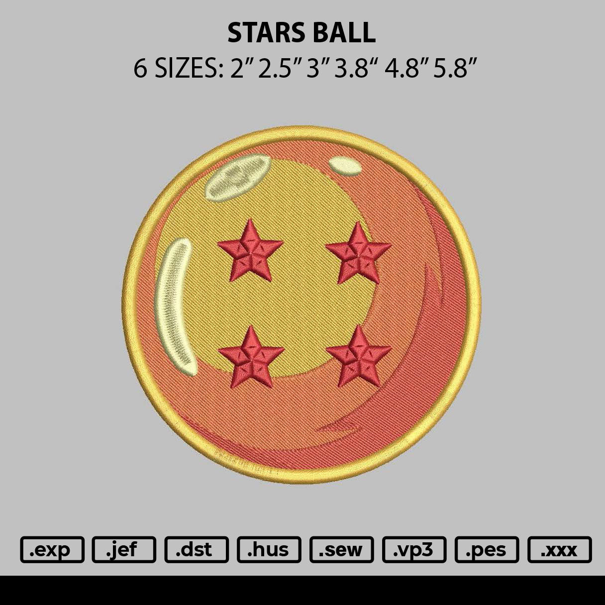 Stars Ball Embroidery File 6 sizes