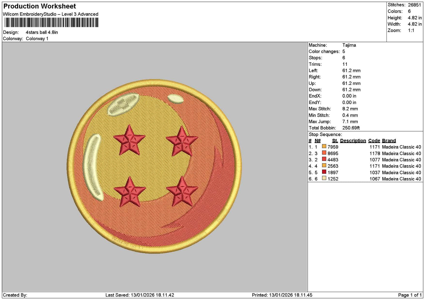Stars Ball Embroidery File 6 sizes
