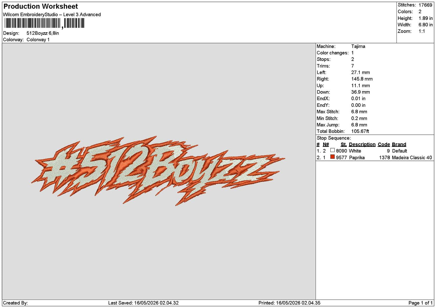 Boyzztext Embroidery File 6 sizes