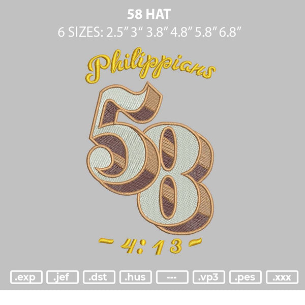 58 Hat Embroidery File 6 sizes