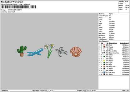 5 Icons V2 Embroidery File 6 sizes