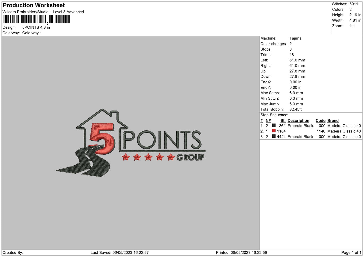 5Points Embroidery File 6 sizes