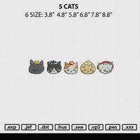 5 Cats Embroidery File 6 sizes