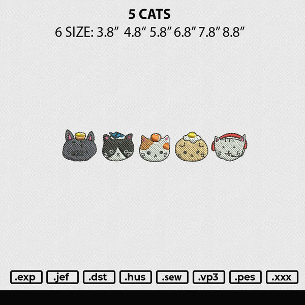 5 Cats Embroidery File 6 sizes