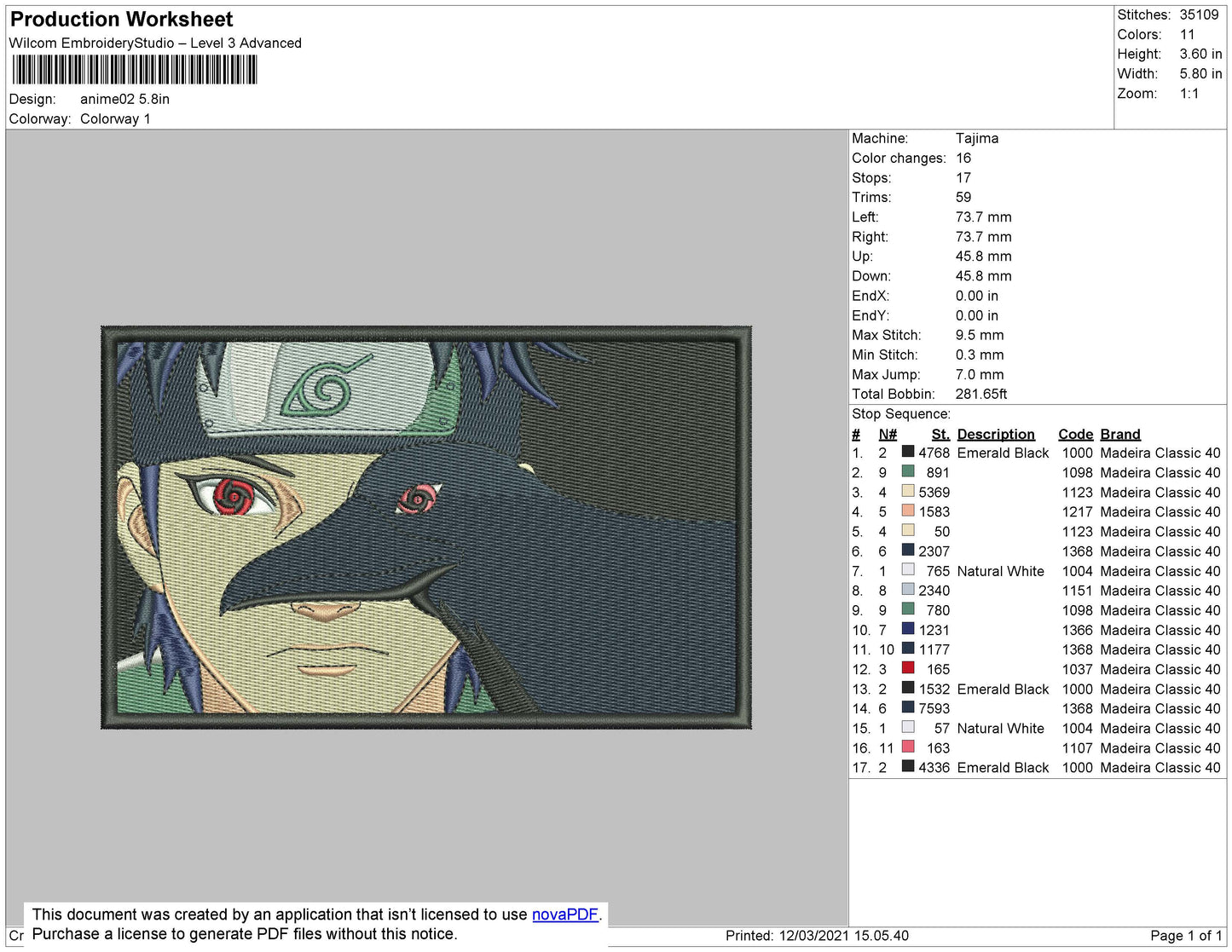 Shisui Raven Embroidery File 4 size