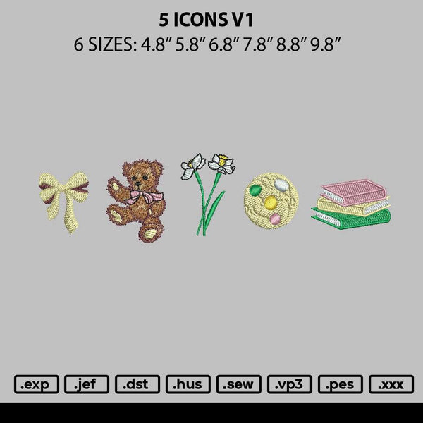 5 Icons V1 Embroidery File 6 sizes