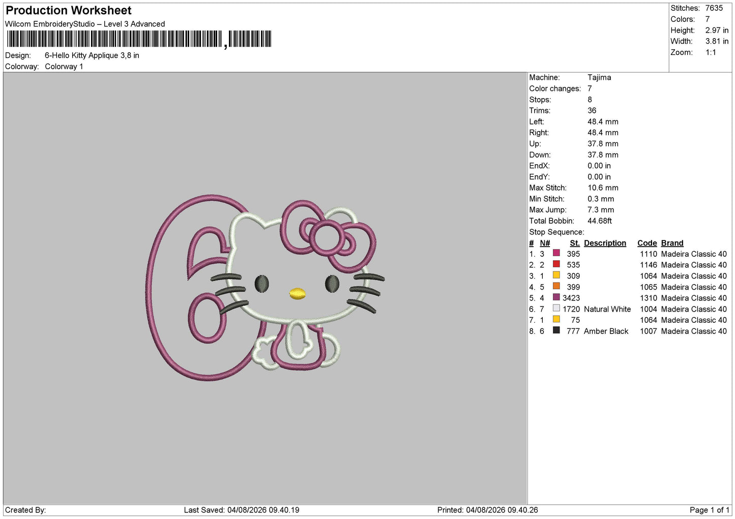 6- Hello Kitty Aplique Embroidery Machine Design File