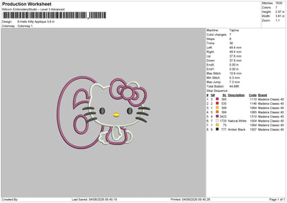 6- Hello Kitty Aplique Embroidery Machine Design File