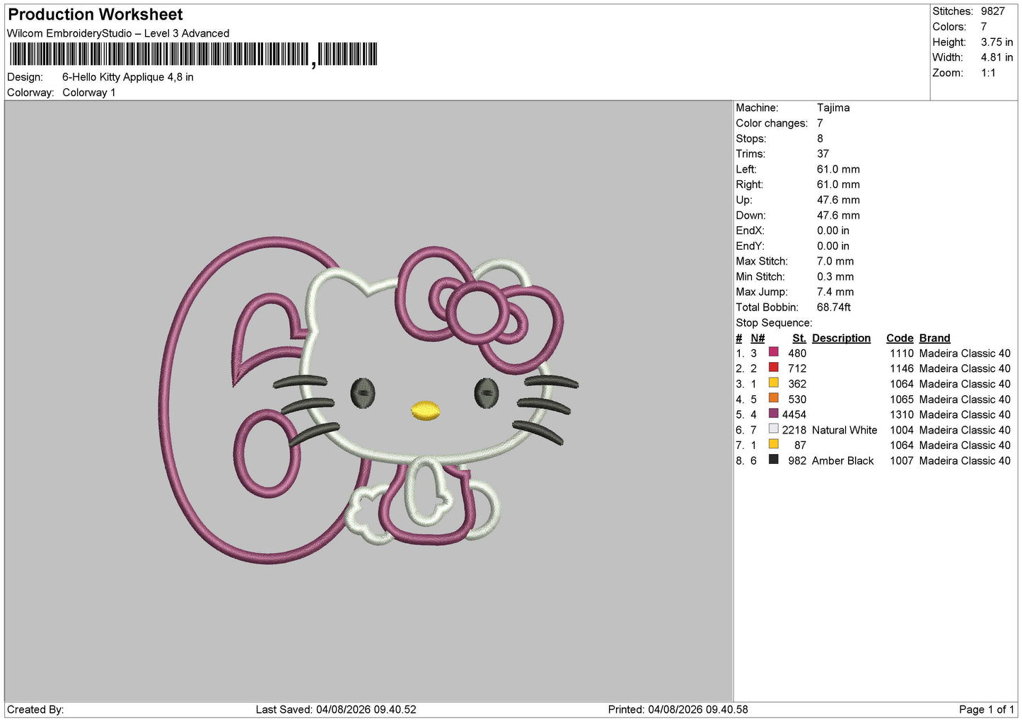 6- Hello Kitty Aplique Embroidery Machine Design File