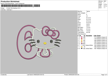 6- Hello Kitty Aplique Embroidery Machine Design File