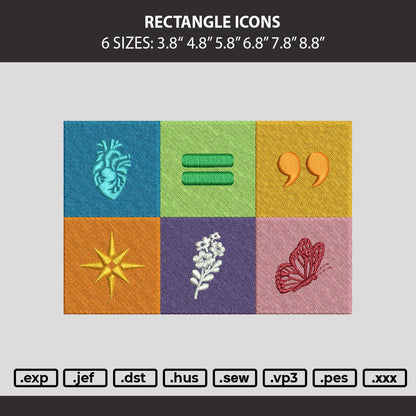 Rectangle Icons Embroidery Machine Design File 6 sizes