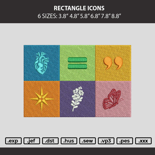 Rectangle Icons Embroidery Machine Design File 6 sizes