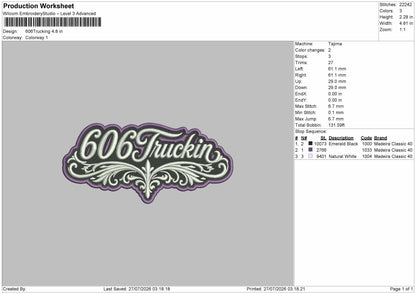 Truckin Text 2707 Embroidery Machine Design File 6 sizes