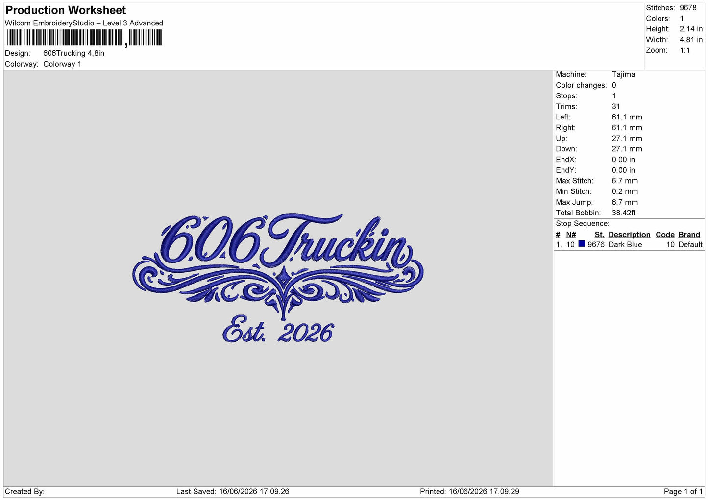 Trucktintext 606 Embroidery Machine Design File 6 sizes