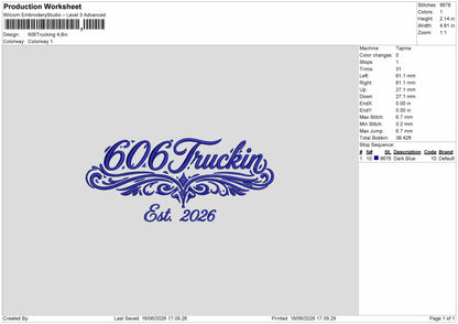 Trucktintext 606 Embroidery Machine Design File 6 sizes