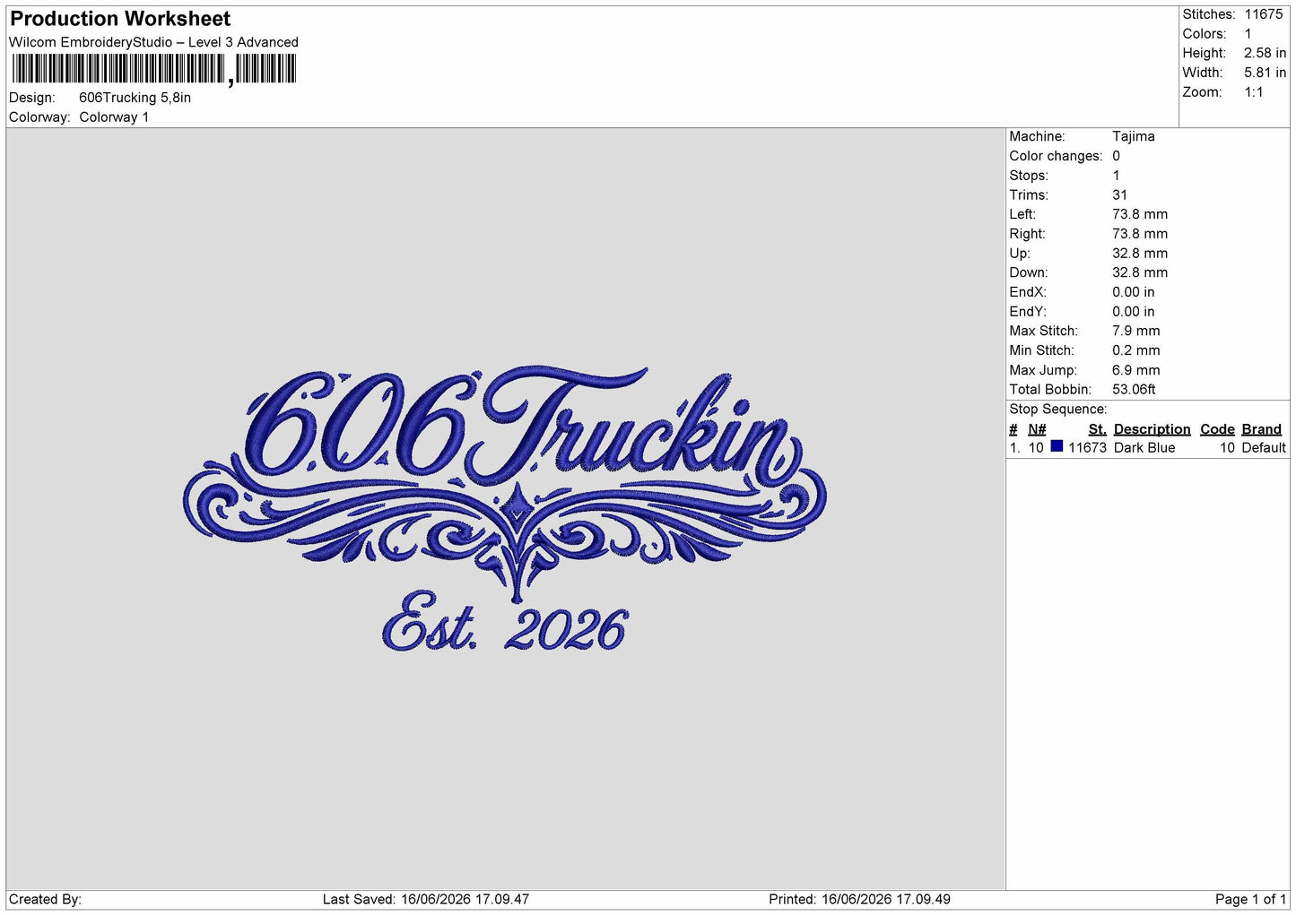 Trucktintext 606 Embroidery Machine Design File 6 sizes