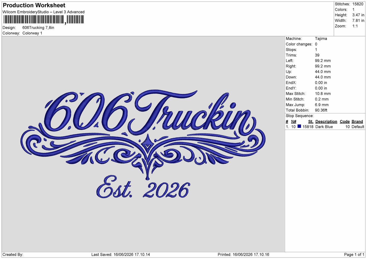 Trucktintext 606 Embroidery Machine Design File 6 sizes