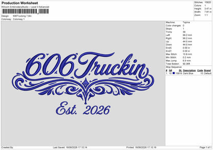 Trucktintext 606 Embroidery Machine Design File 6 sizes