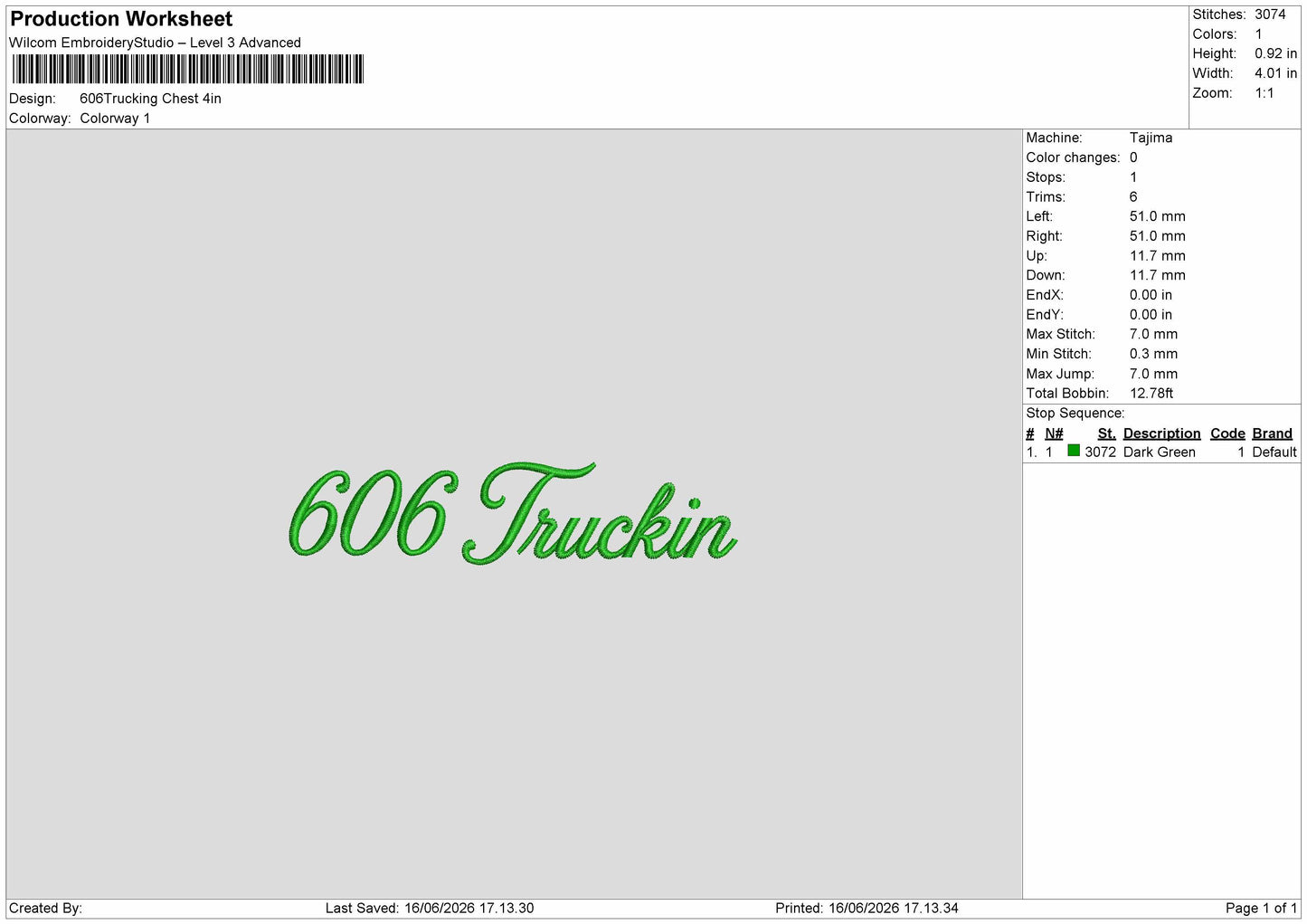Truckintext 606b Embroidery Machine Design File 6 sizes