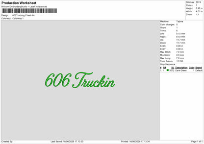Truckintext 606b Embroidery Machine Design File 6 sizes