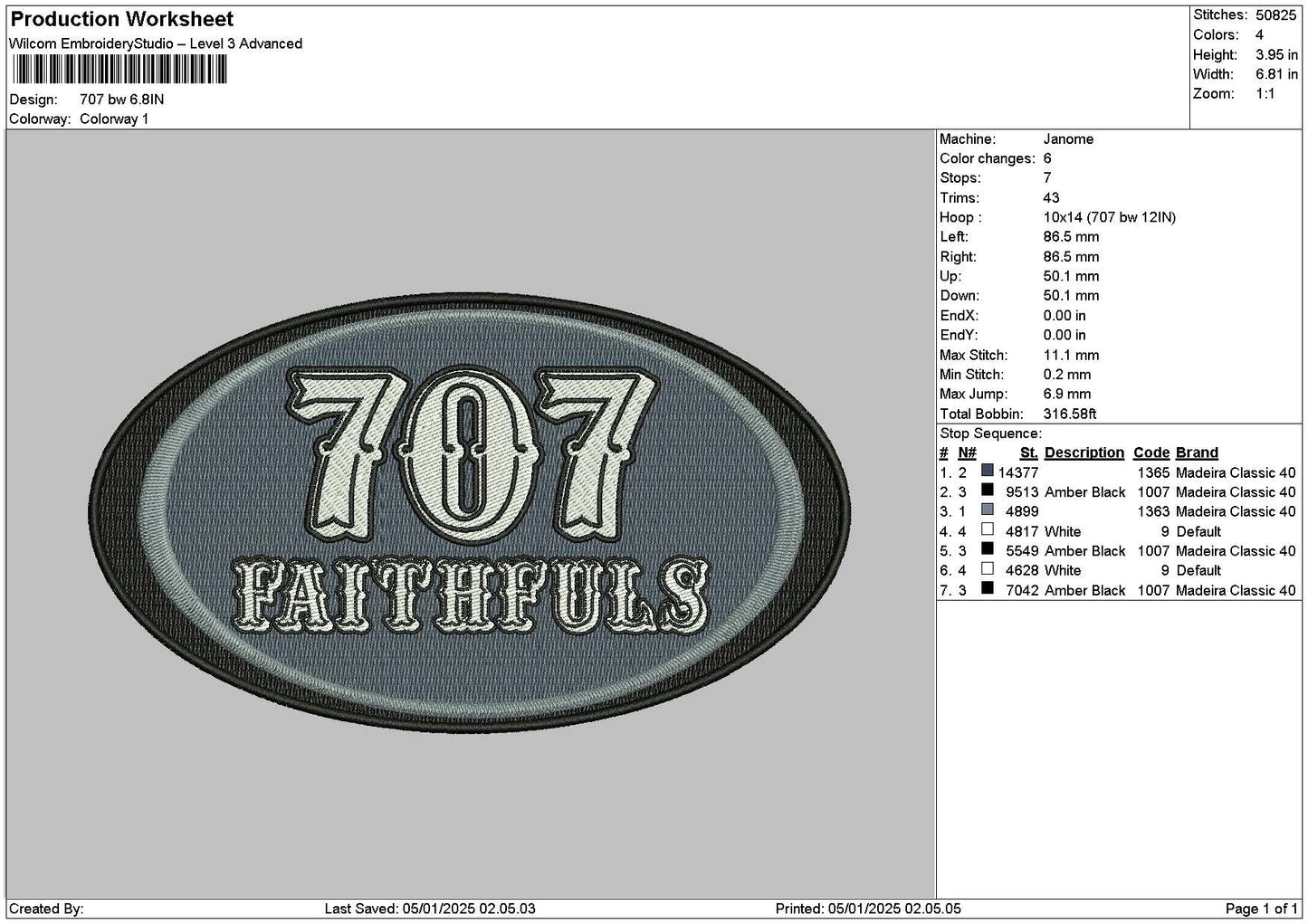 707bw Embroidery File 6 sizes