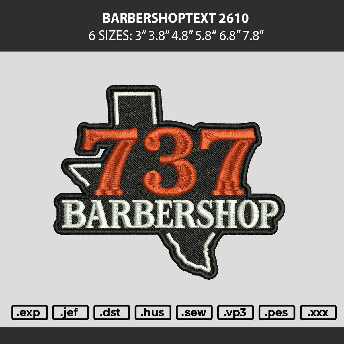 Barbershoptext 2610 Embroidery Machine Design File 6 sizes