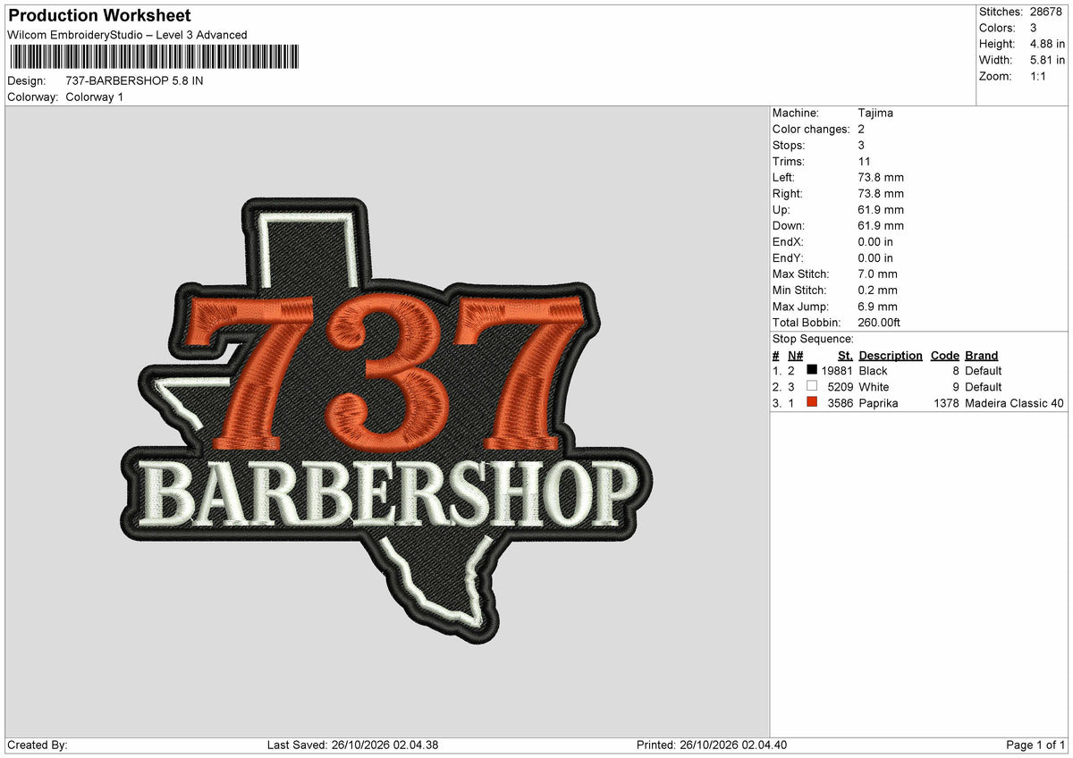 Barbershoptext 2610 Embroidery Machine Design File 6 sizes