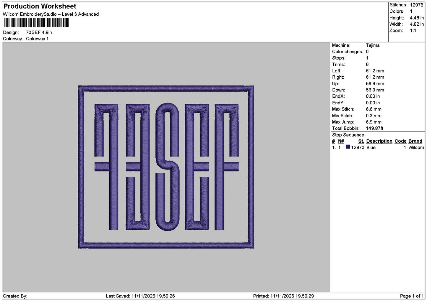 73seftext Embroidery File 6 sizes