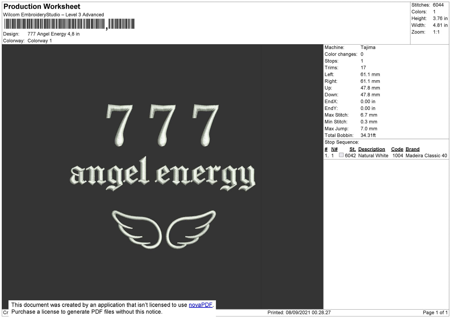 777 Angel Energy Embroidery File 4 size
