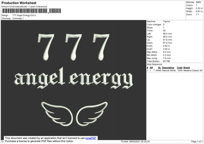 777 Angel Energy Embroidery File 4 size