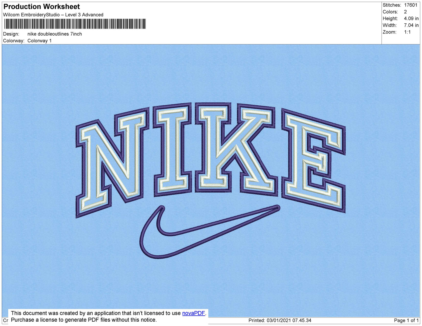 Nike Double Outlines Embroidery File 8 Size