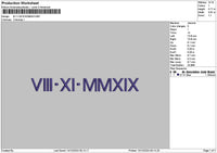 Roman Numerals 1412 Embroidery File 6 sizes