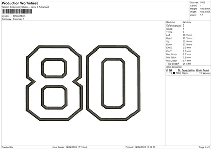 80logo Embroidery File 6 sizes