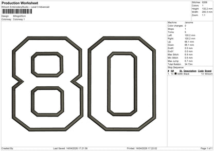 80logo Embroidery File 6 sizes