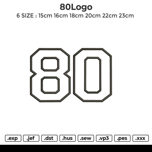 80logo Embroidery File 6 sizes
