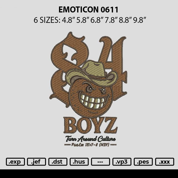 Emoticon  0611 Embroidery File 6 sizes