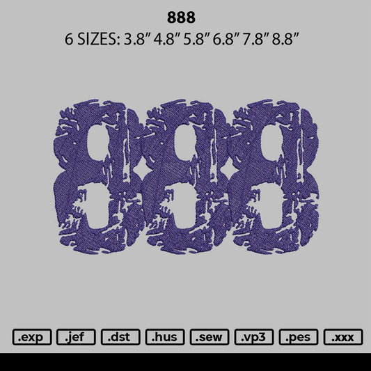 888 Embroidery File 6 sizes