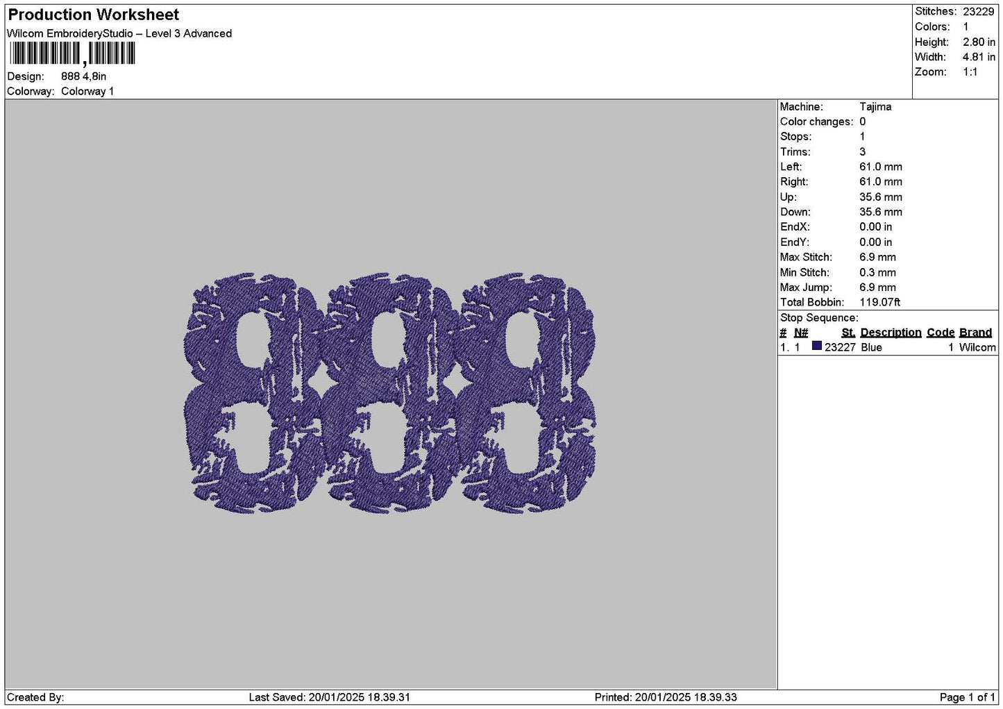 888 Embroidery File 6 sizes