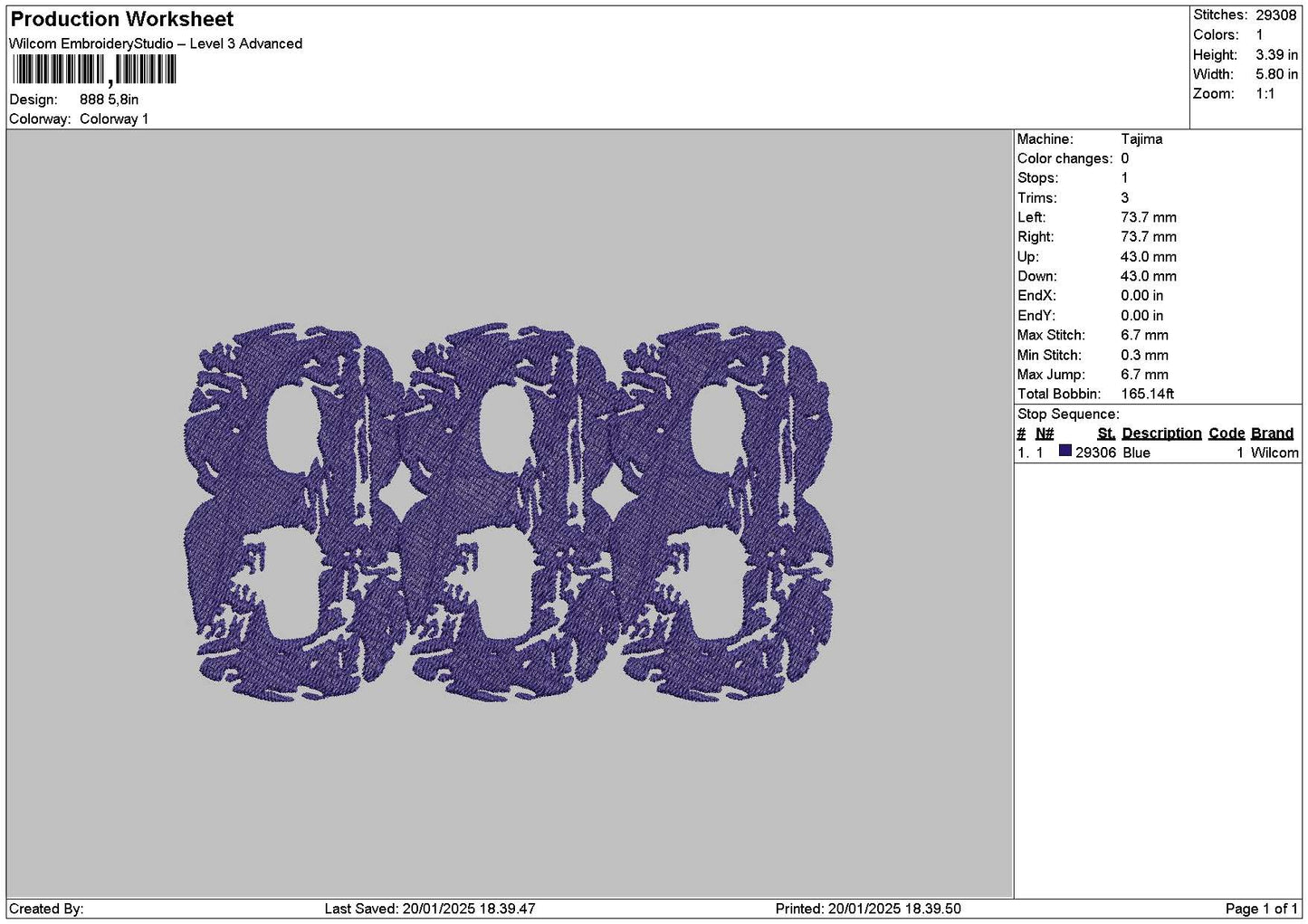 888 Embroidery File 6 sizes