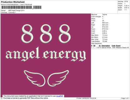 888 Angel Energy Embroidery File 4 size
