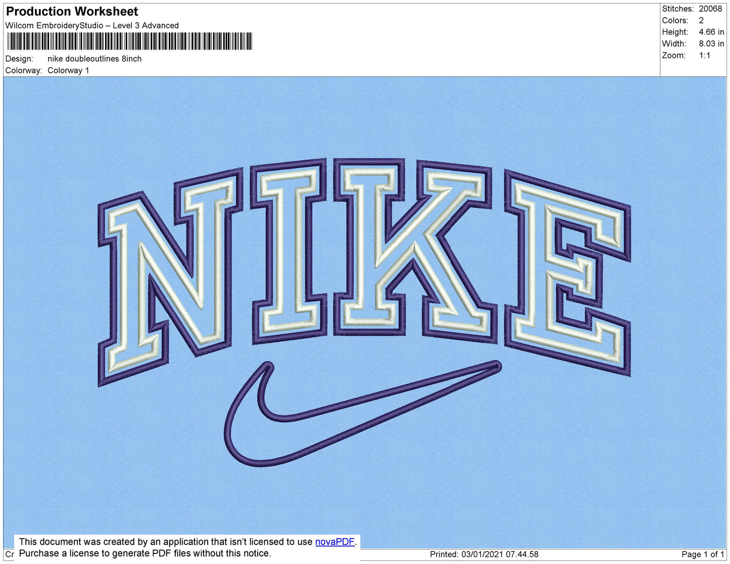 Nike Double Outlines Embroidery File 8 Size