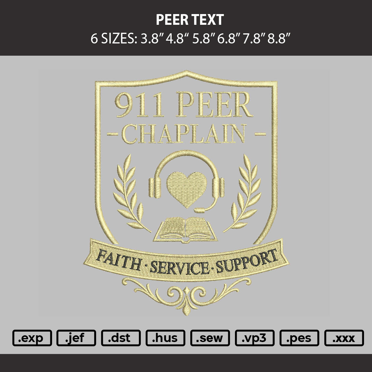 Peertext Embroidery Machine Design File 6 sizes